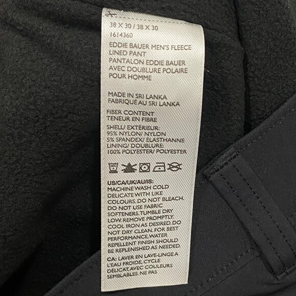 Eddie Bauer Fleece Lined Tech Pants Mens 38 x 30 Black Water Repellent Insulated - Picture 12 of 13